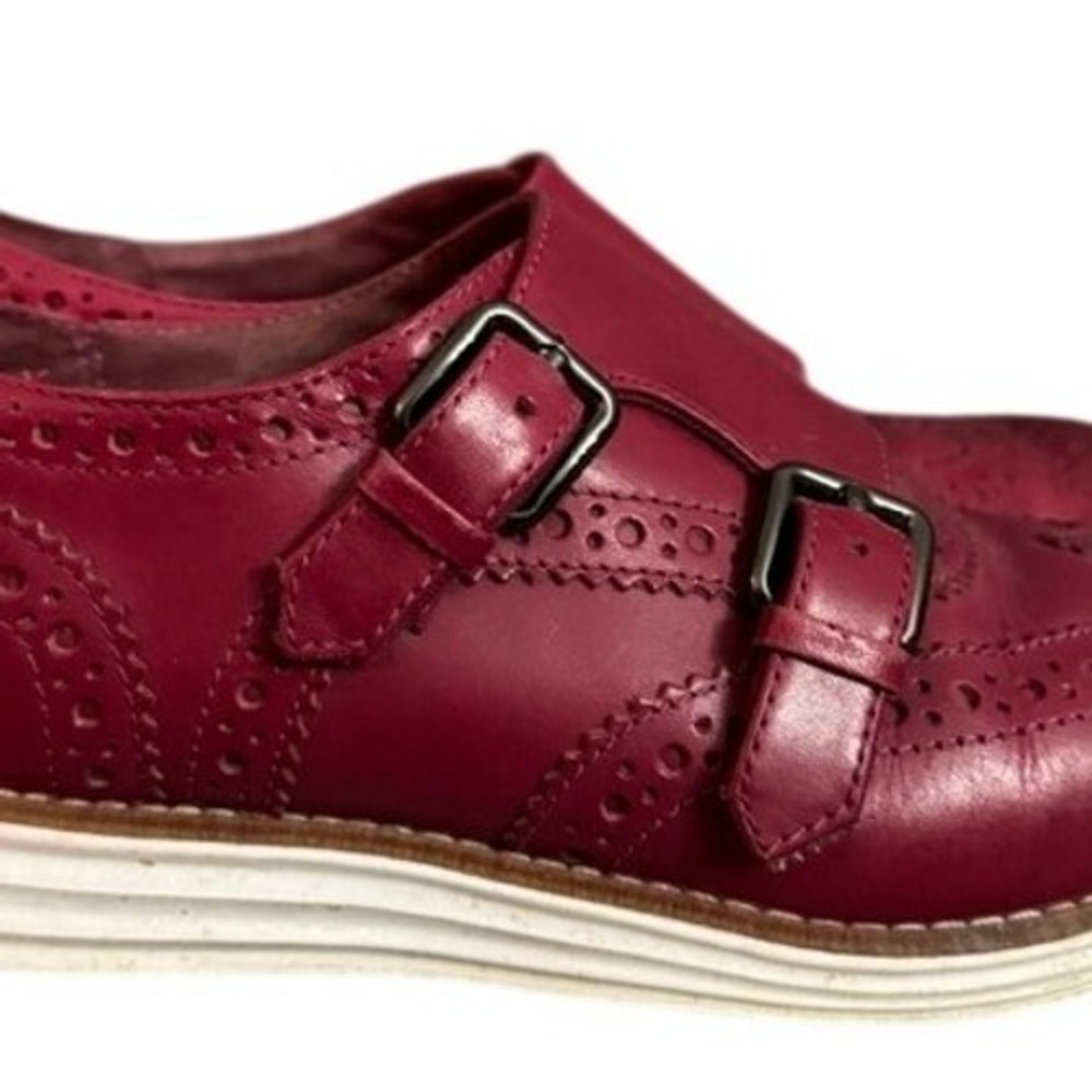 Cole Haan Grand OS Burgundy Red Leather Double Monk Strap Wingtip Women 7.5